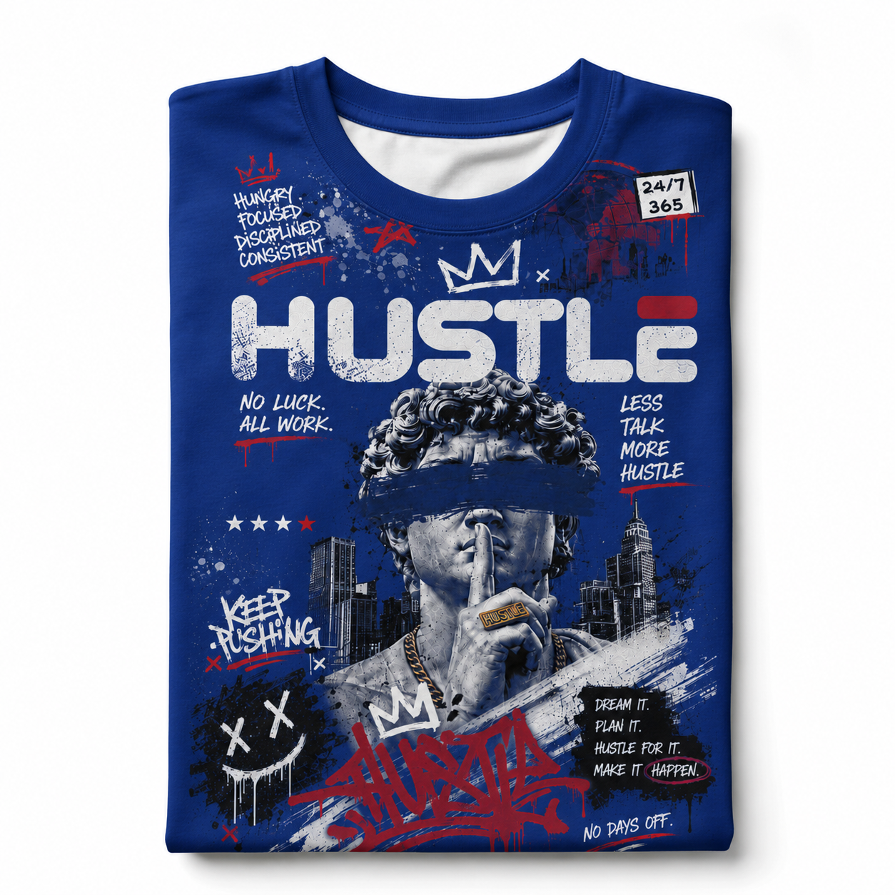 Parkhill Hustle Mindset Overall T-Shirt – No Luck, All Work (Blue)
